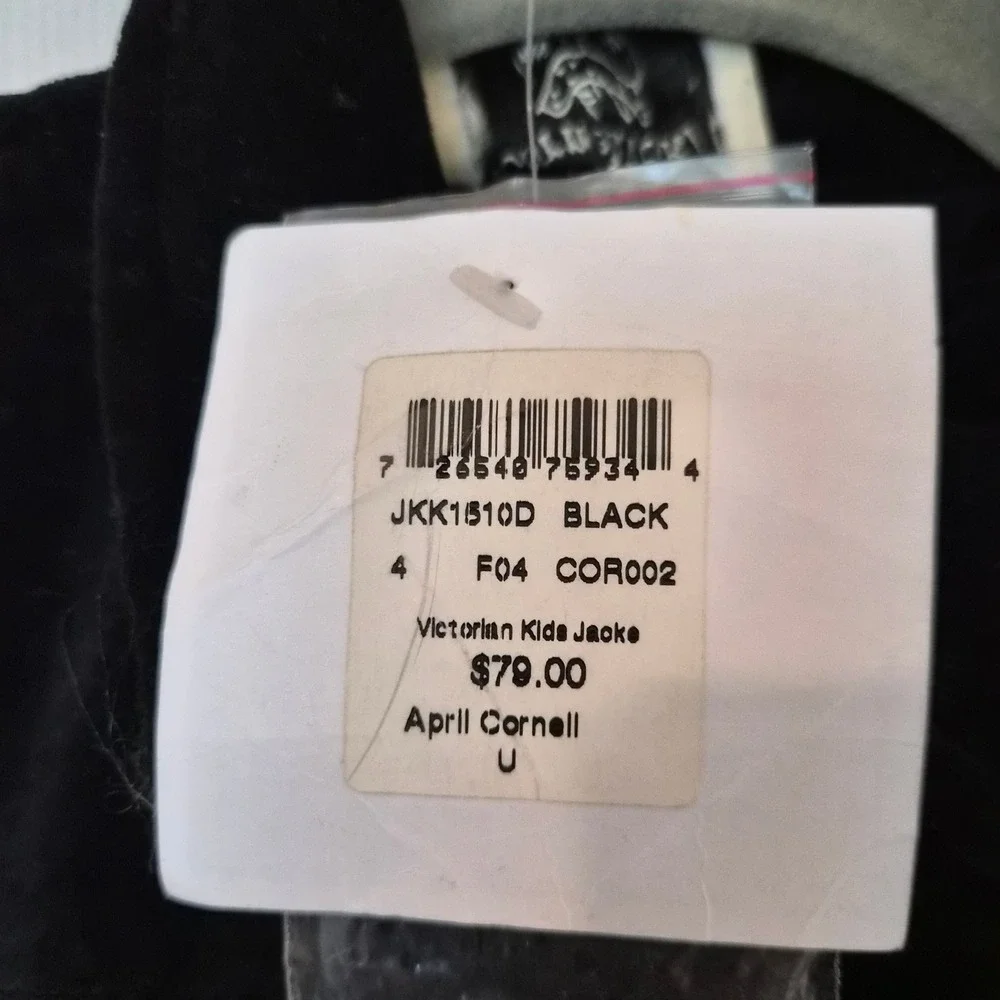 April‎ Cornell Kids Black Velvet Victorian Jacket Coat Cornelloki Size 4 Gothic